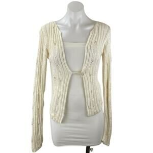 Max & Co. Women's Cream Open Knit Crochet Long Sleeve Cardigan Sweater Top Sz M